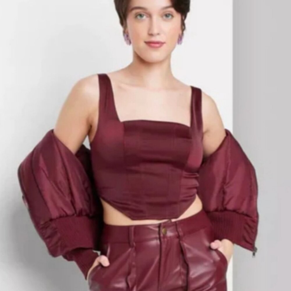 Wild Fable Corset Burgandy Satin Tank Top